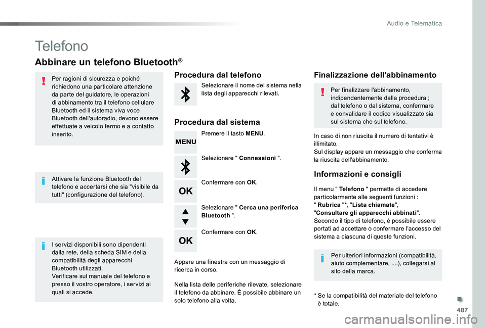 TOYOTA PROACE VERSO 2019 Manuale duso (in Italian) 487
Proace_Verso_IT_Chap10d_RD6_ed01-2019
Telefono
Abbinare un telefono Bluetooth®
Per ragioni di sicurezza e poiché richiedono una particolare attenzione da parte del guidatore, le operazioni di ab TOYOTA PROACE VERSO 2019 Manuale duso (in Italian) 487
Proace_Verso_IT_Chap10d_RD6_ed01-2019
Telefono
Abbinare un telefono Bluetooth®
Per ragioni di sicurezza e poiché richiedono una particolare attenzione da parte del guidatore, le operazioni di ab