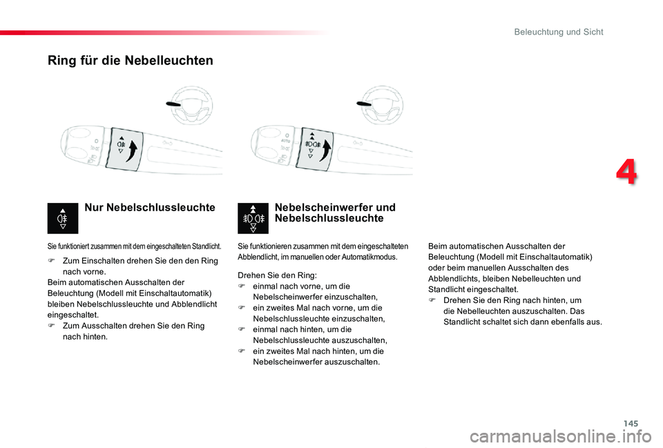 TOYOTA PROACE VERSO 2019  Betriebsanleitungen (in German) 145
Proace_Verso_de_Chap04_eclairage-et-visibilite_ed01-2019
Ring für die Nebelleuchten
Nebelscheinwerfer und NebelschlussleuchteNur Nebelschlussleuchte
F Zum Einschalten drehen Sie den den Ring nach