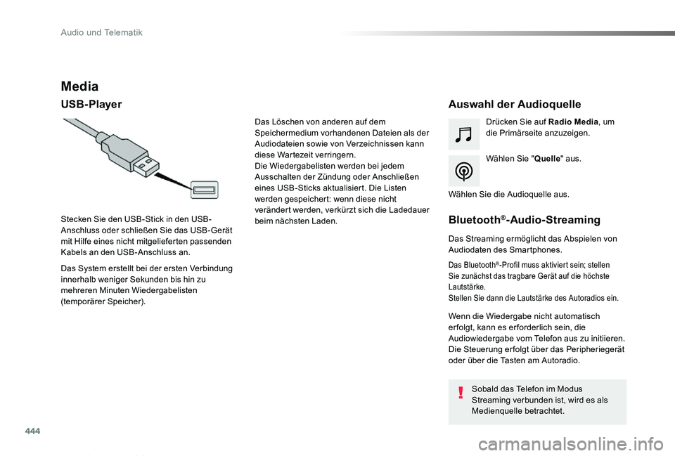 TOYOTA PROACE VERSO 2019  Betriebsanleitungen (in German) 444
Proace_Verso_de_Chap10c_RCC-1_ed01-2019
Media
USB- PlayerAuswahl der Audioquelle
Wählen Sie "Quelle" aus.
Drücken Sie auf Radio Media, um die Primärseite anzuzeigen.
Das System erstellt