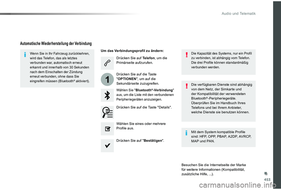 TOYOTA PROACE VERSO 2019  Betriebsanleitungen (in German) 453
1
Proace_Verso_de_Chap10c_RCC-1_ed01-2019
Drücken Sie auf Telefon, um die Primärseite aufzurufen.
Wählen Sie "Bluetooth®-Verbindung" aus, um die Liste mit den verbundenen Peripherieger
