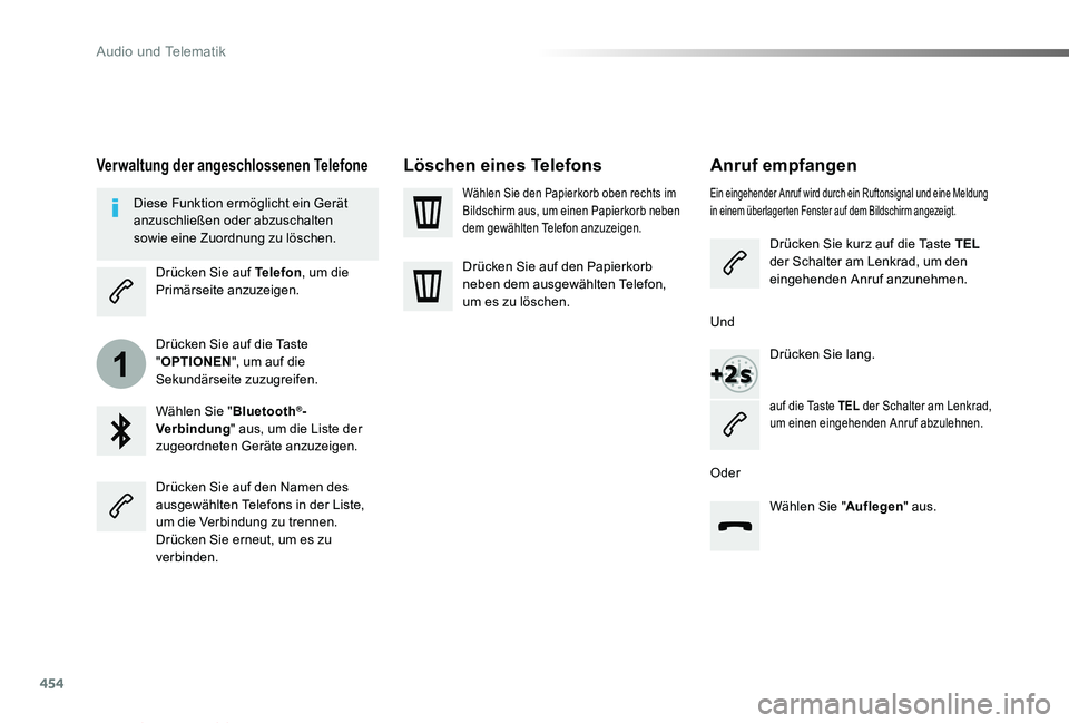 TOYOTA PROACE VERSO 2019  Betriebsanleitungen (in German) 454
1
Proace_Verso_de_Chap10c_RCC-1_ed01-2019
Anruf empfangeå
Ein eingehender Anruf wird durch ein Ruftonsignal und eine Meldung in einem überlagerten Fenster auf dem Bildschirm angezeigt.
Drücken 
