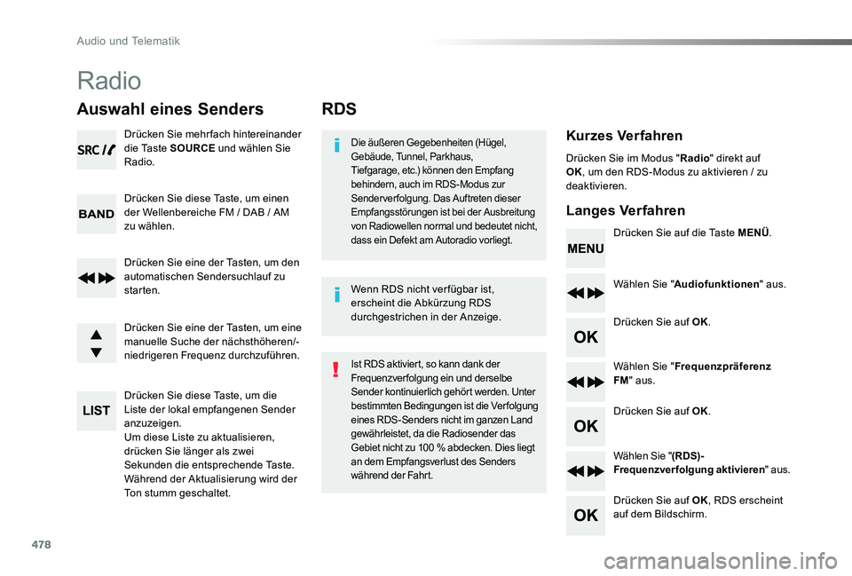 TOYOTA PROACE VERSO 2019  Betriebsanleitungen (in German) 478
Proace_Verso_de_Chap10d_RD6_ed01-2019
RDS
Kurzes Verfahren
Langes Verfahren
Die äußeren Gegebenheiten (Hügel, Gebäude, Tunnel, Parkhaus, Tiefgarage, etc.) können den Empfang behindern, auch i
