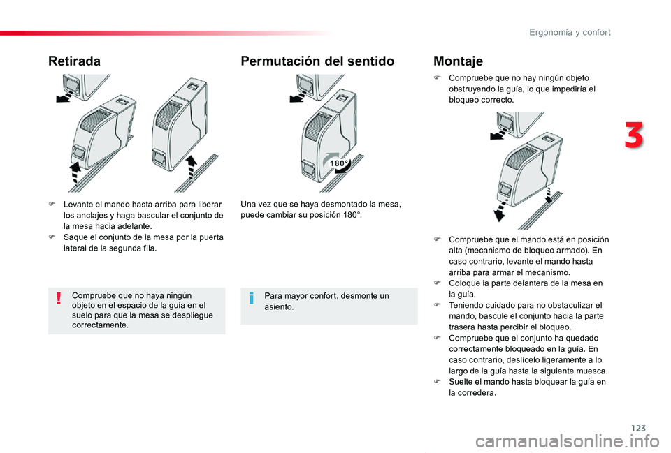 TOYOTA PROACE VERSO 2019 Manuale de Empleo (in Spanish) 123
ProaceVerso_es_Chap03_ergonomie-et-confort_ed01-2019
F Levante el mando hasta arriba para liberar los anclajes y haga bascular el conjunto de la mesa hacia adelante.F Saque el conjunto de la mesa TOYOTA PROACE VERSO 2019 Manuale de Empleo (in Spanish) 123
ProaceVerso_es_Chap03_ergonomie-et-confort_ed01-2019
F Levante el mando hasta arriba para liberar los anclajes y haga bascular el conjunto de la mesa hacia adelante.F Saque el conjunto de la mesa