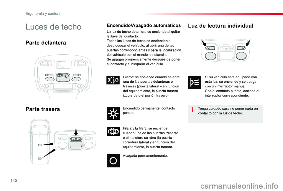 TOYOTA PROACE VERSO 2019 Manuale de Empleo (in Spanish) 140
ProaceVerso_es_Chap03_ergonomie-et-confort_ed01-2019
Luz de lectura individual
Parte trasera
Luces de techoEncendido/Apagado automáticos
La luz de techo delantera se enciende al quitar la llave d TOYOTA PROACE VERSO 2019 Manuale de Empleo (in Spanish) 140
ProaceVerso_es_Chap03_ergonomie-et-confort_ed01-2019
Luz de lectura individual
Parte trasera
Luces de techoEncendido/Apagado automáticos
La luz de techo delantera se enciende al quitar la llave d
