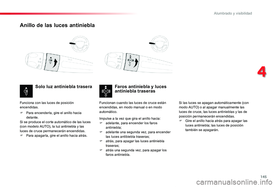 TOYOTA PROACE VERSO 2019 Manuale de Empleo (in Spanish) 145
ProaceVerso_es_Chap04_eclairage-et-visibilite_ed01-2019
Anillo de las luces antiniebla
Faros antiniebla y luces antiniebla traserasSolo luz antiniebla trasera
F Para encenderla, gire el anillo hac TOYOTA PROACE VERSO 2019 Manuale de Empleo (in Spanish) 145
ProaceVerso_es_Chap04_eclairage-et-visibilite_ed01-2019
Anillo de las luces antiniebla
Faros antiniebla y luces antiniebla traserasSolo luz antiniebla trasera
F Para encenderla, gire el anillo hac