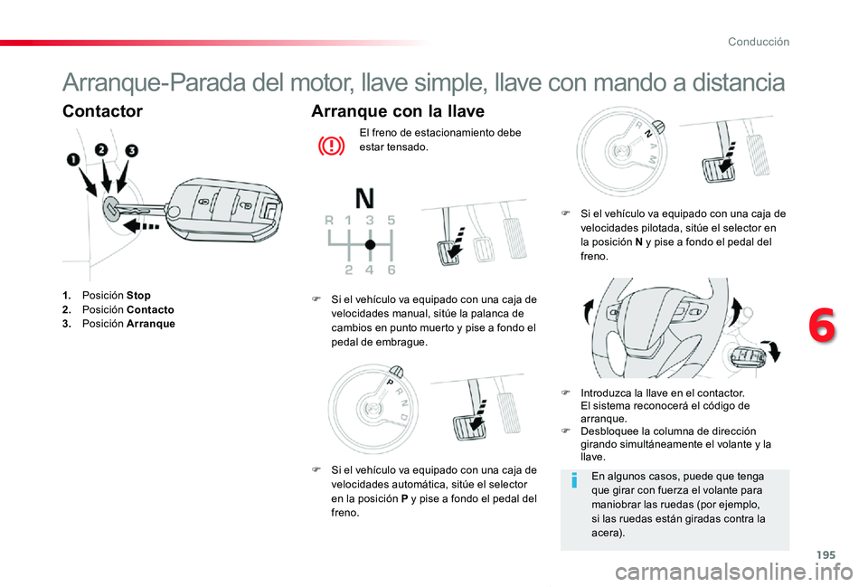 TOYOTA PROACE VERSO 2019 Manuale de Empleo (in Spanish) 195
ProaceVerso_es_Chap06_conduite_ed01-2019
Arranque-Parada del motor, llave simple, llave con mando a distancia
Contactor
1. Posición Stop2. Posición Contacto3. Posición Arranque
Arranque con la TOYOTA PROACE VERSO 2019 Manuale de Empleo (in Spanish) 195
ProaceVerso_es_Chap06_conduite_ed01-2019
Arranque-Parada del motor, llave simple, llave con mando a distancia
Contactor
1. Posición Stop2. Posición Contacto3. Posición Arranque
Arranque con la