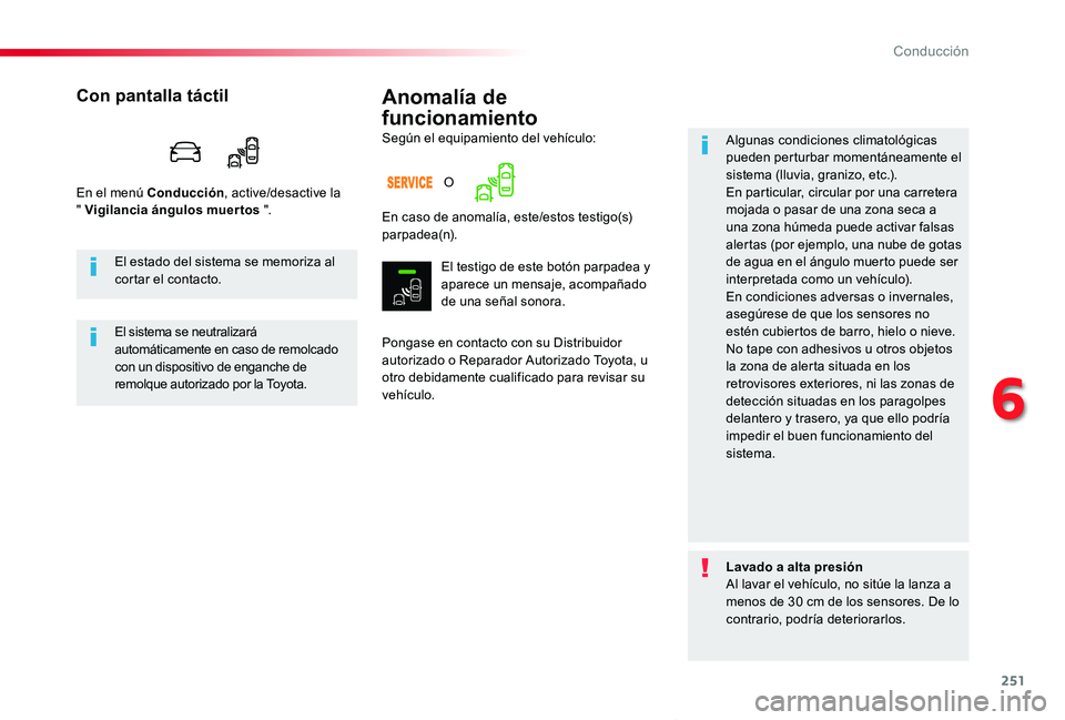 TOYOTA PROACE VERSO 2019 Manuale de Empleo (in Spanish) 251
ProaceVerso_es_Chap06_conduite_ed01-2019
Anomalía de
funcionamiento
Pongase en contacto con su Distribuidor autorizado o Reparador Autorizado Toyota, u otro debidamente cualificado para revisar TOYOTA PROACE VERSO 2019 Manuale de Empleo (in Spanish) 251
ProaceVerso_es_Chap06_conduite_ed01-2019
Anomalía de
funcionamiento
Pongase en contacto con su Distribuidor autorizado o Reparador Autorizado Toyota, u otro debidamente cualificado para revisar