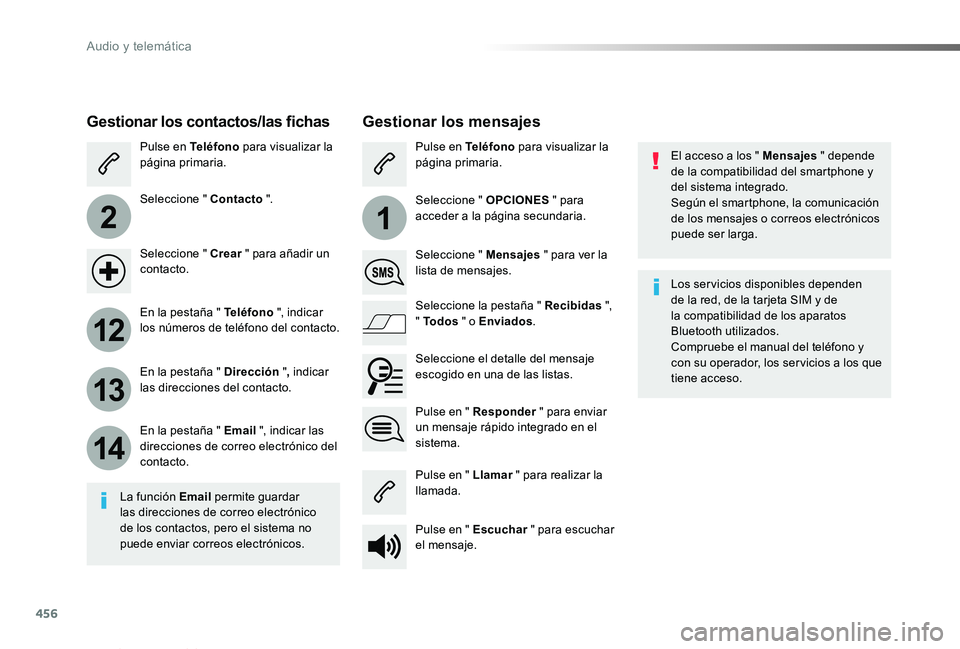 TOYOTA PROACE VERSO 2019 Manuale de Empleo (in Spanish) 456
2
12
13
14
1
ProaceVerso_es_Chap10c_RCC-1_ed01-2019
El acceso a los " Mensajes " depende de la compatibilidad del smartphone y del sistema integrado.Según el smartphone, la comunicación TOYOTA PROACE VERSO 2019 Manuale de Empleo (in Spanish) 456
2
12
13
14
1
ProaceVerso_es_Chap10c_RCC-1_ed01-2019
El acceso a los " Mensajes " depende de la compatibilidad del smartphone y del sistema integrado.Según el smartphone, la comunicación