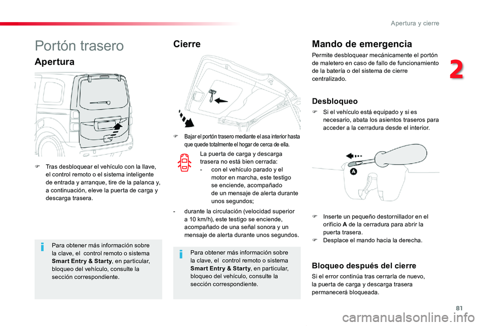 TOYOTA PROACE VERSO 2019 Manuale de Empleo (in Spanish) 81
ProaceVerso_es_Chap02_ouvertures_ed01-2019
Para obtener más información sobre la clave, el control remoto o sistema Smar t Entr y & Star ty, en particular, bloqueo del vehículo, consulte la sec TOYOTA PROACE VERSO 2019 Manuale de Empleo (in Spanish) 81
ProaceVerso_es_Chap02_ouvertures_ed01-2019
Para obtener más información sobre la clave, el control remoto o sistema Smar t Entr y & Star ty, en particular, bloqueo del vehículo, consulte la sec