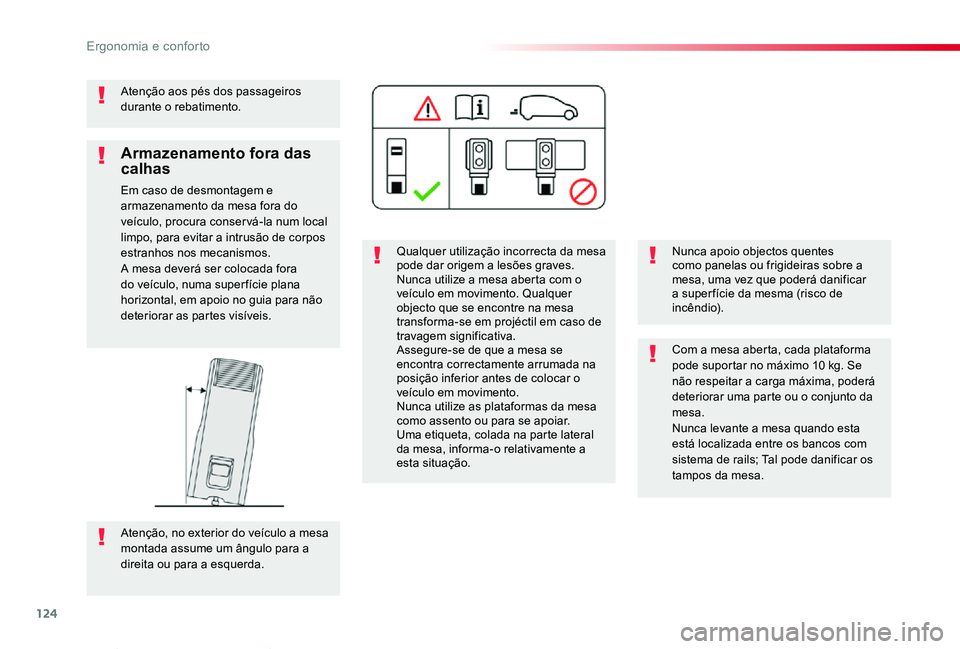TOYOTA PROACE VERSO 2019 Manual de utilização (in Portuguese) 124
ProaceVerso_pt_Chap03_ergonomie-et-confort_ed01-2019
Atenção aos pés dos passageiros durante o rebatimento.
Qualquer utilização incorrecta da mesa pode dar origem a lesões graves.Nunca utili TOYOTA PROACE VERSO 2019 Manual de utilização (in Portuguese) 124
ProaceVerso_pt_Chap03_ergonomie-et-confort_ed01-2019
Atenção aos pés dos passageiros durante o rebatimento.
Qualquer utilização incorrecta da mesa pode dar origem a lesões graves.Nunca utili