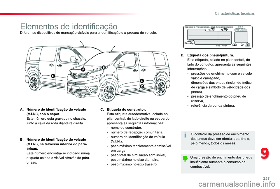 TOYOTA PROACE VERSO 2019 Manual de utilização (in Portuguese) 327
ProaceVerso_pt_Chap09_caracteristiques-techniques_ed01-2019
Elementos de identificaçãoDiferentes dispositivos de marcação visíveis para a identificação e a procura do veículo.
A. Número d TOYOTA PROACE VERSO 2019 Manual de utilização (in Portuguese) 327
ProaceVerso_pt_Chap09_caracteristiques-techniques_ed01-2019
Elementos de identificaçãoDiferentes dispositivos de marcação visíveis para a identificação e a procura do veículo.
A. Número d