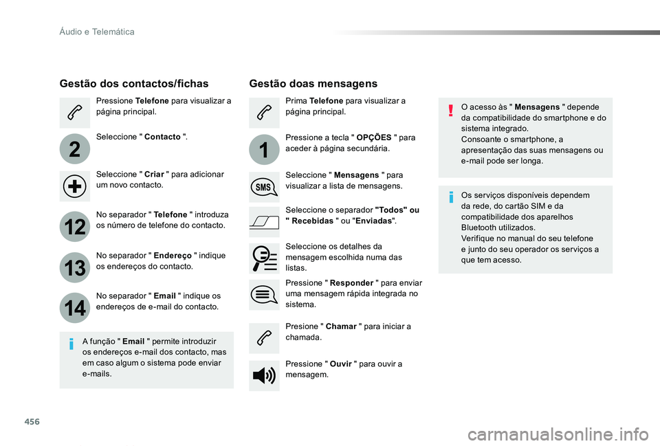 TOYOTA PROACE VERSO 2019 Manual de utilização (in Portuguese) 456
2
12
13
14
1
ProaceVerso_pt_Chap10c_RCC-1_ed01-2019
O acesso às " Mensagens " depende da compatibilidade do smartphone e do sistema integrado.Consoante o smartphone, a apresentação das TOYOTA PROACE VERSO 2019 Manual de utilização (in Portuguese) 456
2
12
13
14
1
ProaceVerso_pt_Chap10c_RCC-1_ed01-2019
O acesso às " Mensagens " depende da compatibilidade do smartphone e do sistema integrado.Consoante o smartphone, a apresentação das