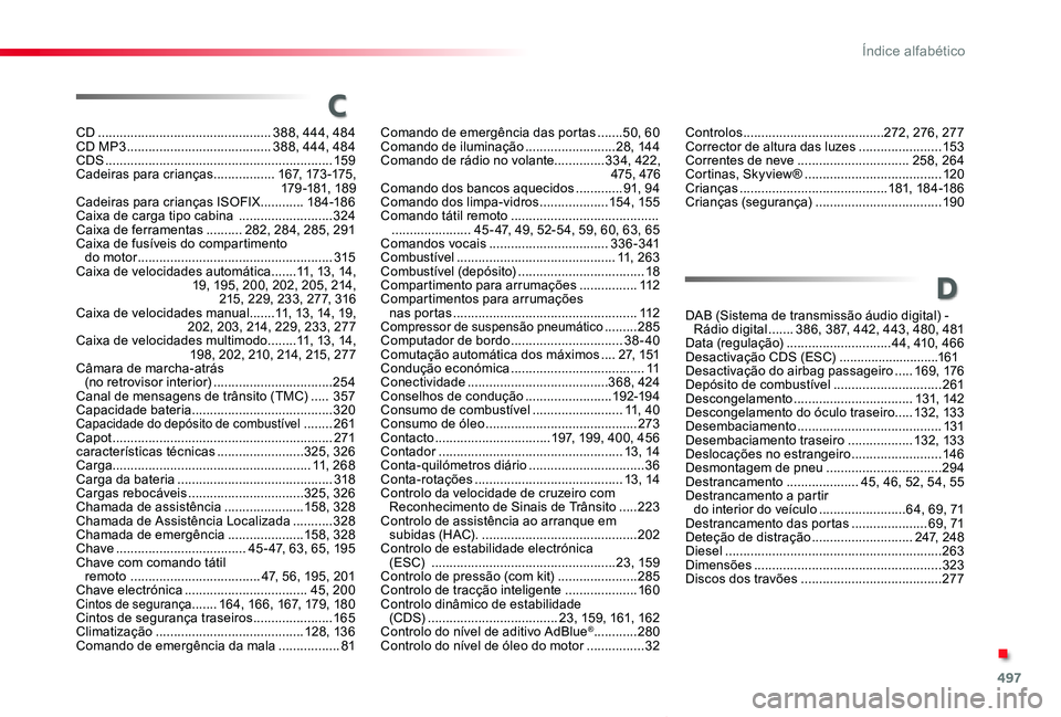 TOYOTA PROACE VERSO 2019 Manual de utilização (in Portuguese) 497
ProaceVerso_pt_Chap11_index-alpha_ed01-2019
C
D
CD ................................................388, 444, 484CD MP3 ........................................388, 444, 484CDS .................... TOYOTA PROACE VERSO 2019 Manual de utilização (in Portuguese) 497
ProaceVerso_pt_Chap11_index-alpha_ed01-2019
C
D
CD ................................................388, 444, 484CD MP3 ........................................388, 444, 484CDS ....................