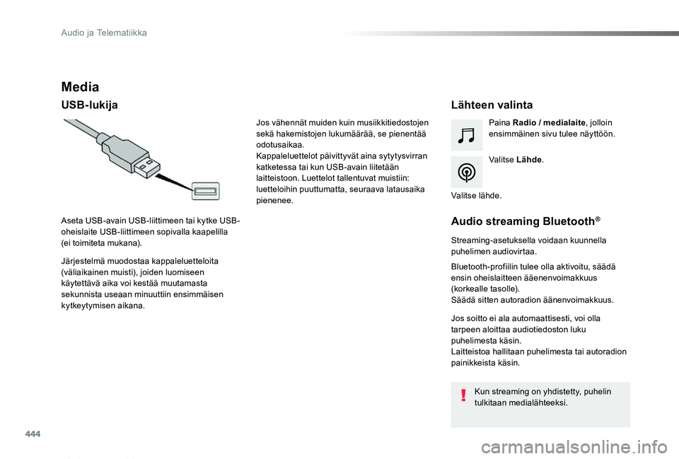TOYOTA PROACE VERSO 2019 Omistajan Käsikirja (in Finnish) 444
ProaceVerso_fi_Chap10c_RCC-1_ed01-2019
Media
USB-lukijaLähteen valinta
Valitse Lähde.
Paina Radio / medialaite, jolloin ensimmäinen sivu tulee näyttöön.
Järjestelmä muodostaa kappaleluette TOYOTA PROACE VERSO 2019 Omistajan Käsikirja (in Finnish) 444
ProaceVerso_fi_Chap10c_RCC-1_ed01-2019
Media
USB-lukijaLähteen valinta
Valitse Lähde.
Paina Radio / medialaite, jolloin ensimmäinen sivu tulee näyttöön.
Järjestelmä muodostaa kappaleluette