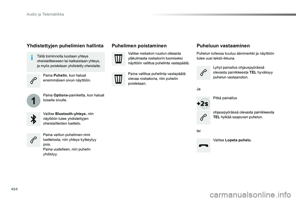 TOYOTA PROACE VERSO 2019 Omistajan Käsikirja (in Finnish) 454
1
ProaceVerso_fi_Chap10c_RCC-1_ed01-2019
Puheluun vastaaminen
Puhelun tullessa kuuluu äänimerkki ja näyttöön tulee uusi teksti-ikkuna.
Lyhyt painallus ohjauspyörässä olevasta painikkeesta TOYOTA PROACE VERSO 2019 Omistajan Käsikirja (in Finnish) 454
1
ProaceVerso_fi_Chap10c_RCC-1_ed01-2019
Puheluun vastaaminen
Puhelun tullessa kuuluu äänimerkki ja näyttöön tulee uusi teksti-ikkuna.
Lyhyt painallus ohjauspyörässä olevasta painikkeesta