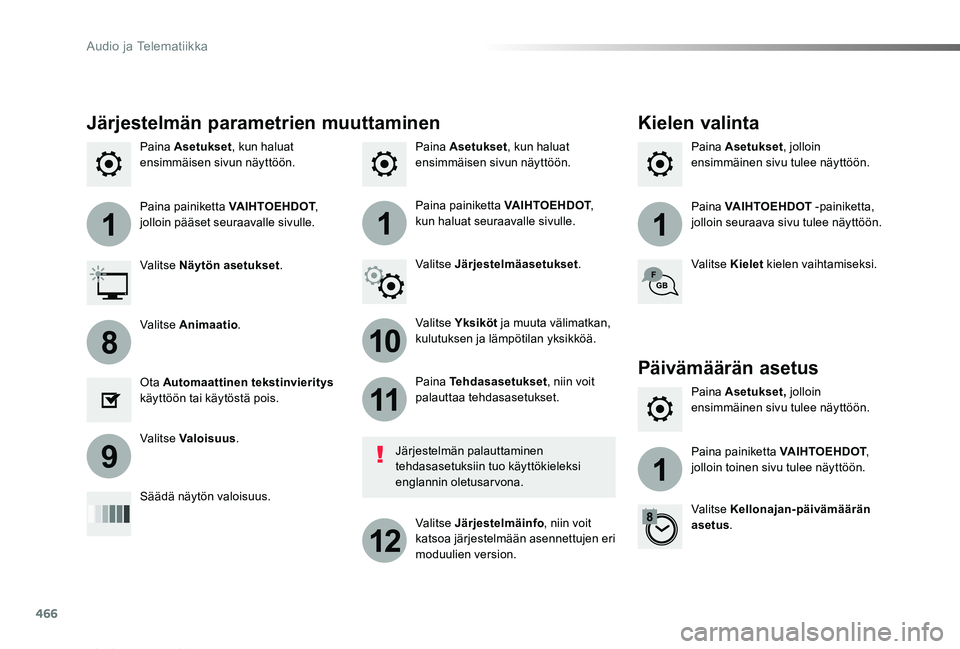 TOYOTA PROACE VERSO 2019 Omistajan Käsikirja (in Finnish) 466
111
10
11
12
8
91
ProaceVerso_fi_Chap10c_RCC-1_ed01-2019
Paina Asetukset, kun haluat ensimmäisen sivun näyttöön.Paina Asetukset, jolloin ensimmäinen sivu tulee näyttöön.Paina Asetukset, ku TOYOTA PROACE VERSO 2019 Omistajan Käsikirja (in Finnish) 466
111
10
11
12
8
91
ProaceVerso_fi_Chap10c_RCC-1_ed01-2019
Paina Asetukset, kun haluat ensimmäisen sivun näyttöön.Paina Asetukset, jolloin ensimmäinen sivu tulee näyttöön.Paina Asetukset, ku