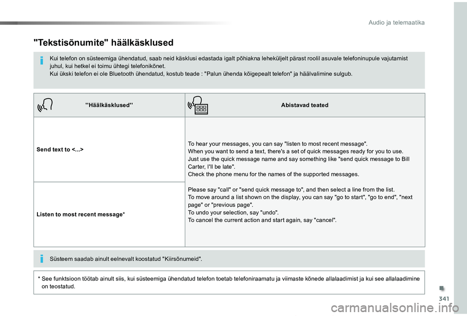 TOYOTA PROACE VERSO 2019 Kasutusjuhend (in Estonian) 341
Proace verso_et_Chap10b_NAC-1_ed01-2019
''Häälkäsklused''Abistavad teated
Send text to <...>To hear your messages, you can say "listen to most recent message". When you TOYOTA PROACE VERSO 2019 Kasutusjuhend (in Estonian) 341
Proace verso_et_Chap10b_NAC-1_ed01-2019
''Häälkäsklused''Abistavad teated
Send text to <...>To hear your messages, you can say "listen to most recent message". When you