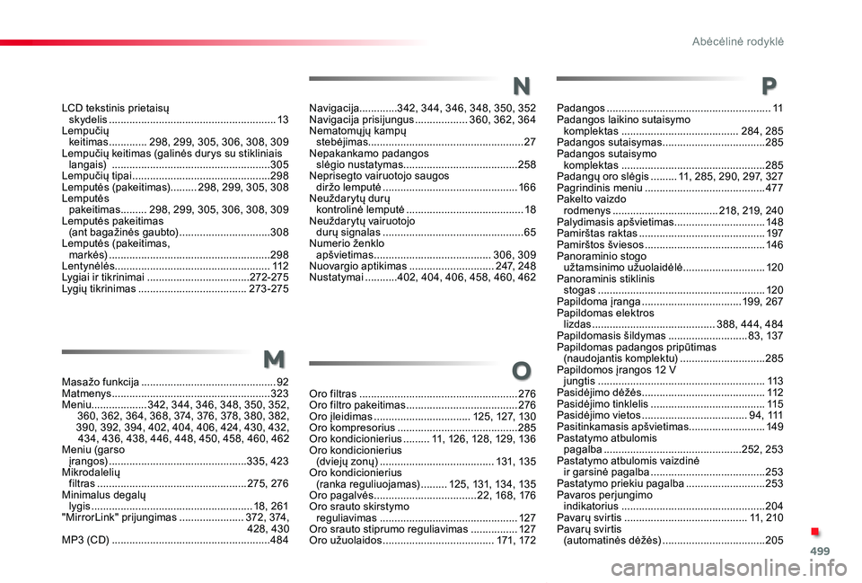 TOYOTA PROACE VERSO 2019  Eksploatavimo vadovas (in Lithuanian) 499
Proace verso_LT_Chap11_index-alpha_ed01-2019
LCD tekstinis prietaisų  skydelis .........................................................13Lempučių  keitimas .............298, 299, 305, 306, 308