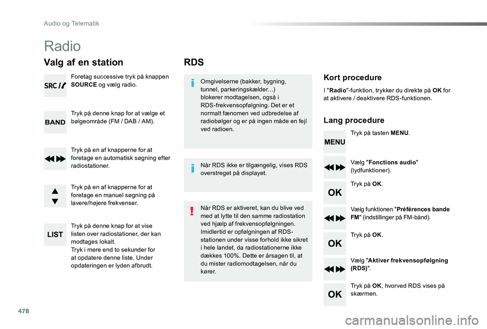 TOYOTA PROACE VERSO 2019 Brugsanvisning (in Danish) 478
ProaceVerso_da_Chap10d_RD6_ed01-2019
RDS
Kort procedure
Lang procedure
Omgivelserne (bakker, bygning, tunnel, parkeringskælder…) blokerer modtagelsen, også i RDS-frekvensopfølgning. Det er et TOYOTA PROACE VERSO 2019 Brugsanvisning (in Danish) 478
ProaceVerso_da_Chap10d_RD6_ed01-2019
RDS
Kort procedure
Lang procedure
Omgivelserne (bakker, bygning, tunnel, parkeringskælder…) blokerer modtagelsen, også i RDS-frekvensopfølgning. Det er et