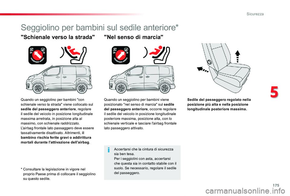 TOYOTA PROACE VERSO 2020 Manuale duso (in Italian) 175
Proace_Verso_IT_Chap05_securite_ed01-2019
Sedile del passeggero regolato nella posizione più alta e nella posizione longitudinale posteriore massima.
"Schienale verso la strada"
Seggiolin TOYOTA PROACE VERSO 2020 Manuale duso (in Italian) 175
Proace_Verso_IT_Chap05_securite_ed01-2019
Sedile del passeggero regolato nella posizione più alta e nella posizione longitudinale posteriore massima.
"Schienale verso la strada"
Seggiolin