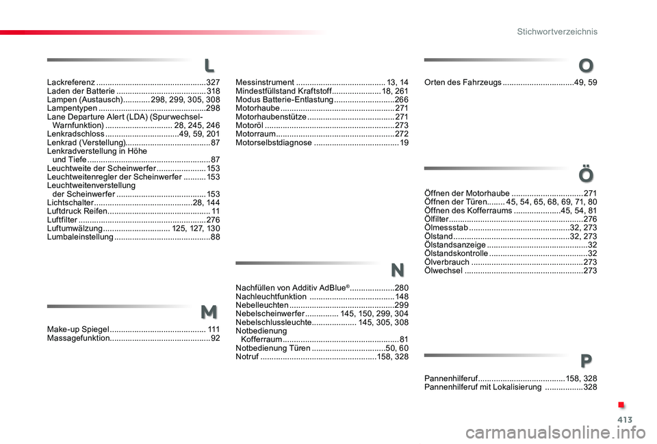 TOYOTA PROACE VERSO 2020 Betriebsanleitungen (in German) 413
Proace_Verso_de_Chap11_index-alpha_ed2019_V02
Lackreferenz .................................................327Laden der Batterie ........................................318Lampen (Austausch) .... TOYOTA PROACE VERSO 2020 Betriebsanleitungen (in German) 413
Proace_Verso_de_Chap11_index-alpha_ed2019_V02
Lackreferenz .................................................327Laden der Batterie ........................................318Lampen (Austausch) ....