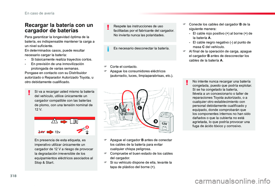 TOYOTA PROACE VERSO 2020 Manuale de Empleo (in Spanish) 318
ProaceVerso_es_Chap08_En-cas-de-panne_ed2019_V02
Para garantizar la longevidad óptima de la batería, es indispensable mantener la carga a un nivel suficiente.En determinados casos, puede resulta TOYOTA PROACE VERSO 2020 Manuale de Empleo (in Spanish) 318
ProaceVerso_es_Chap08_En-cas-de-panne_ed2019_V02
Para garantizar la longevidad óptima de la batería, es indispensable mantener la carga a un nivel suficiente.En determinados casos, puede resulta