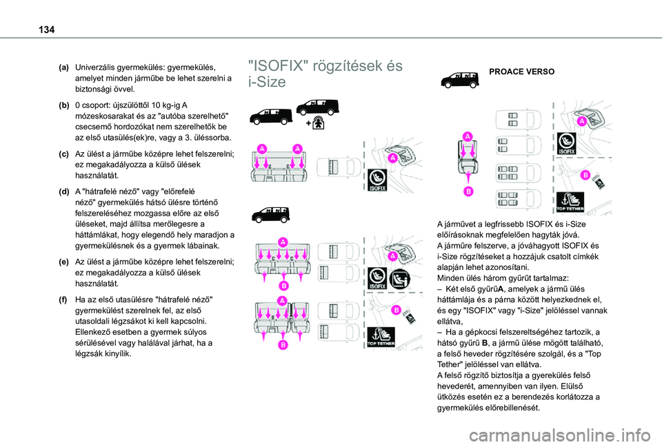 TOYOTA PROACE VERSO 2021 Kezelési útmutató (in Hungarian) 134
(a)Univerzális gyermekülés: gyermekülés, amelyet minden járműbe be lehet szerelni a biztonsági övvel.
(b)0 csoport: újszülöttől 10 kg-ig A mózeskosarakat és az "autóba szerelhe TOYOTA PROACE VERSO 2021 Kezelési útmutató (in Hungarian) 134
(a)Univerzális gyermekülés: gyermekülés, amelyet minden járműbe be lehet szerelni a biztonsági övvel.
(b)0 csoport: újszülöttől 10 kg-ig A mózeskosarakat és az "autóba szerelhe