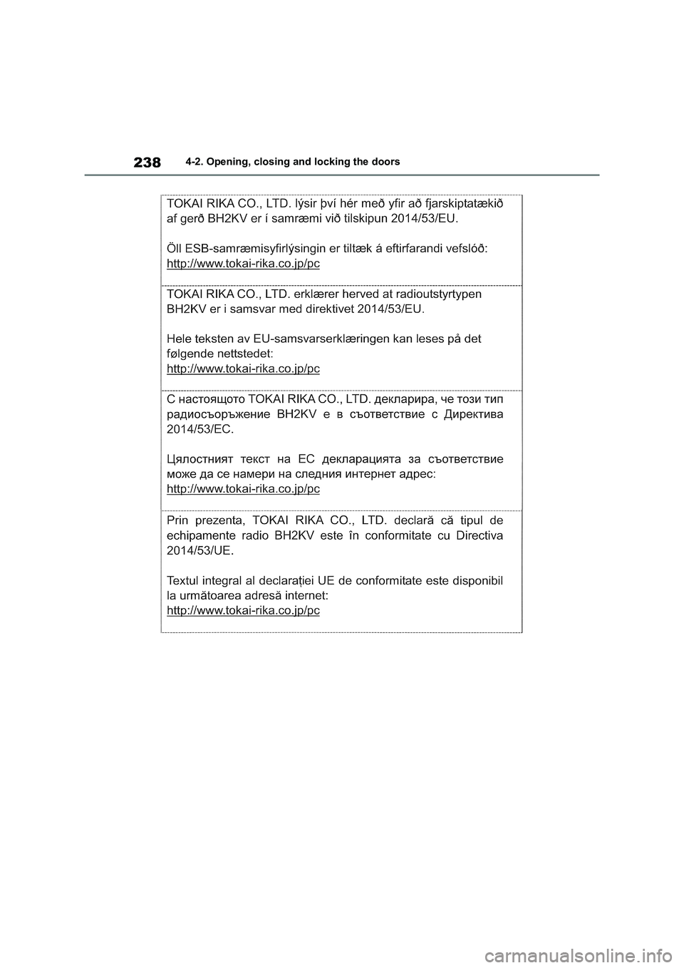 TOYOTA RAV4 PHEV 2021  Owners Manual 2384-2. Opening, closing and locking the doors 