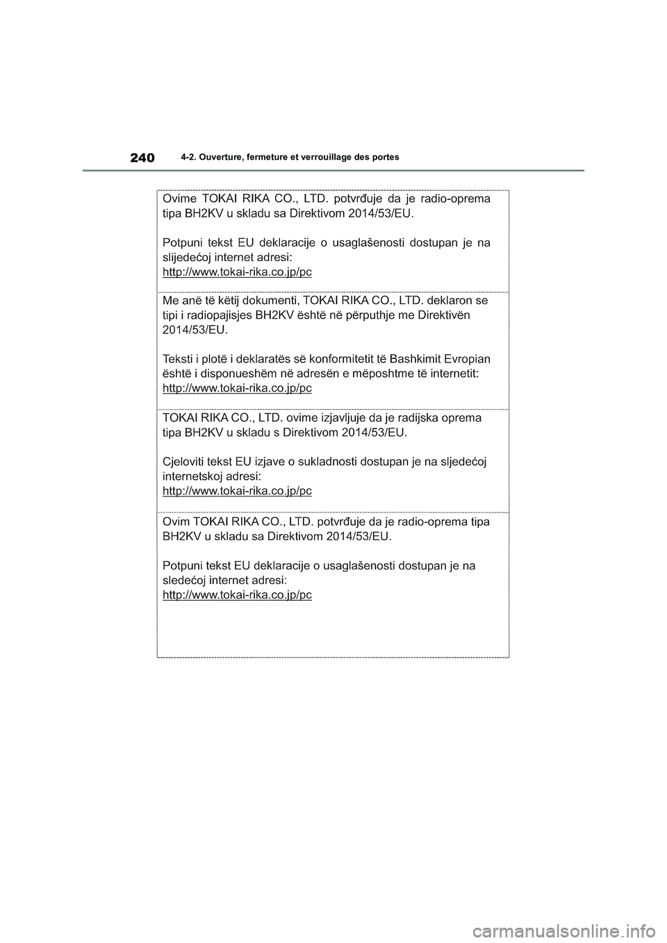 TOYOTA RAV4 PHEV 2021  Notices Demploi (in French) 2404-2. Ouverture, fermeture et verrouillage des portes 