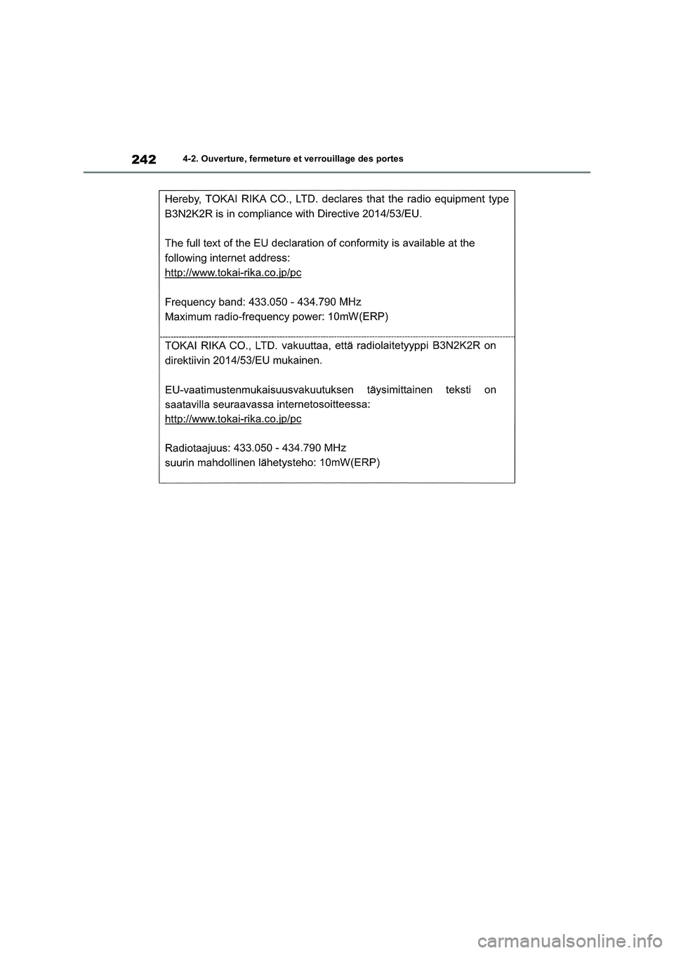 TOYOTA RAV4 PHEV 2021  Notices Demploi (in French) 2424-2. Ouverture, fermeture et verrouillage des portes 