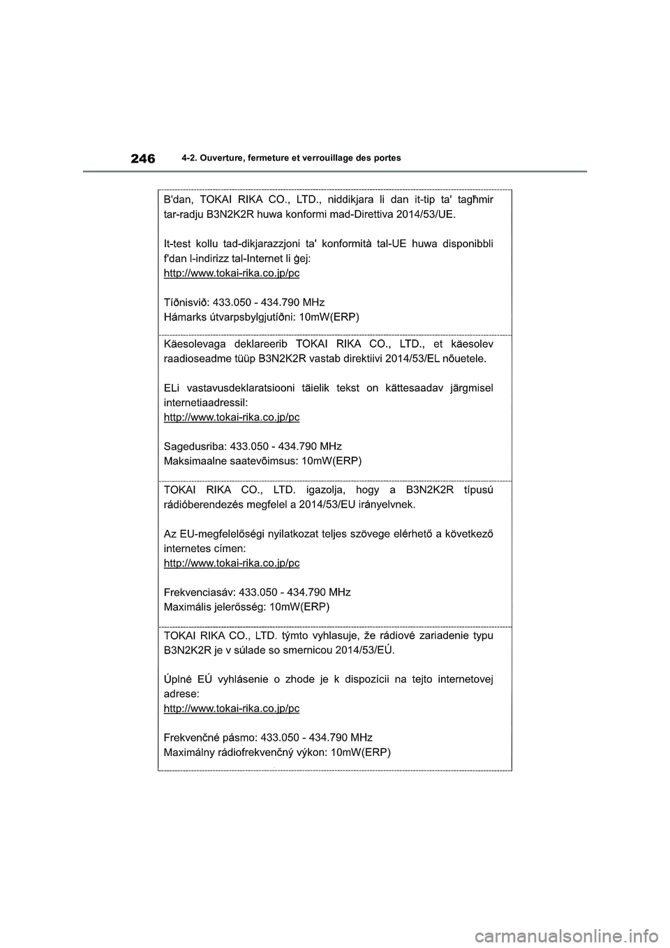 TOYOTA RAV4 PHEV 2021  Notices Demploi (in French) 2464-2. Ouverture, fermeture et verrouillage des portes 