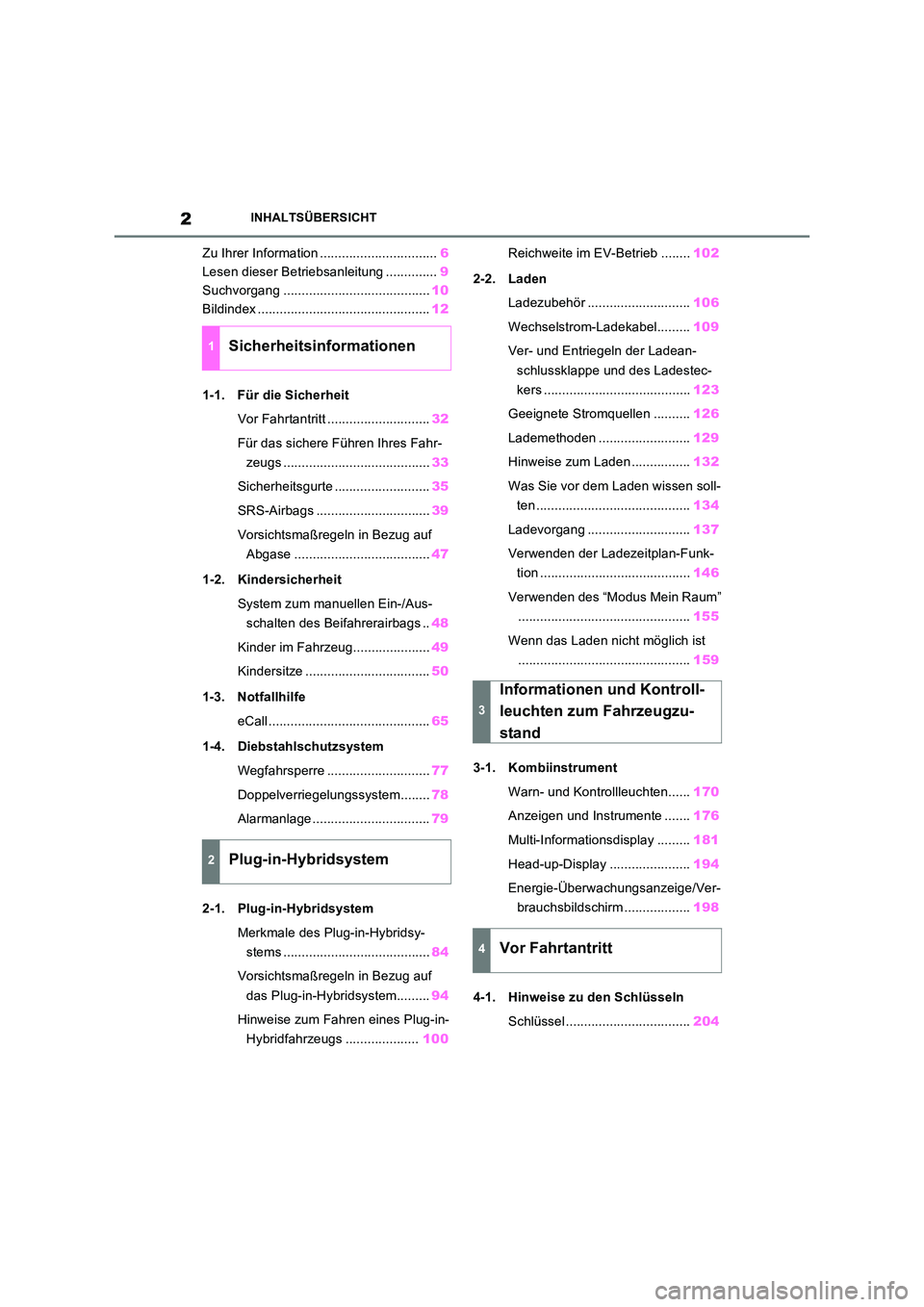 TOYOTA RAV4 PHEV 2021  Betriebsanleitungen (in German) 2INHALTSÜBERSICHT
Zu Ihrer Information ................................6 
Lesen dieser Betriebsanleitung .............. 9 
Suchvorgang ........................................ 10 
Bildindex .........