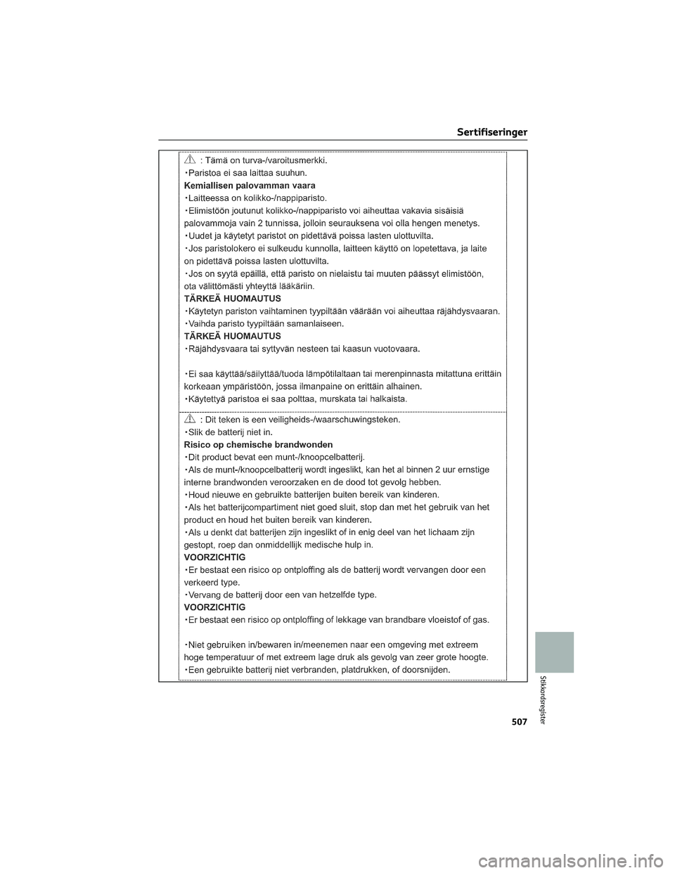 TOYOTA RAV4 PHEV 2021  Instruksjoner for bruk (in Norwegian) Sertifiseringer
507
Stikkordsregister 