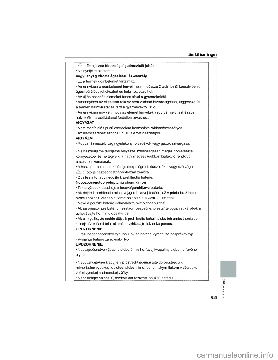 TOYOTA RAV4 PHEV 2021  Instruksjoner for bruk (in Norwegian) Sertifiseringer
513
Stikkordsregister 