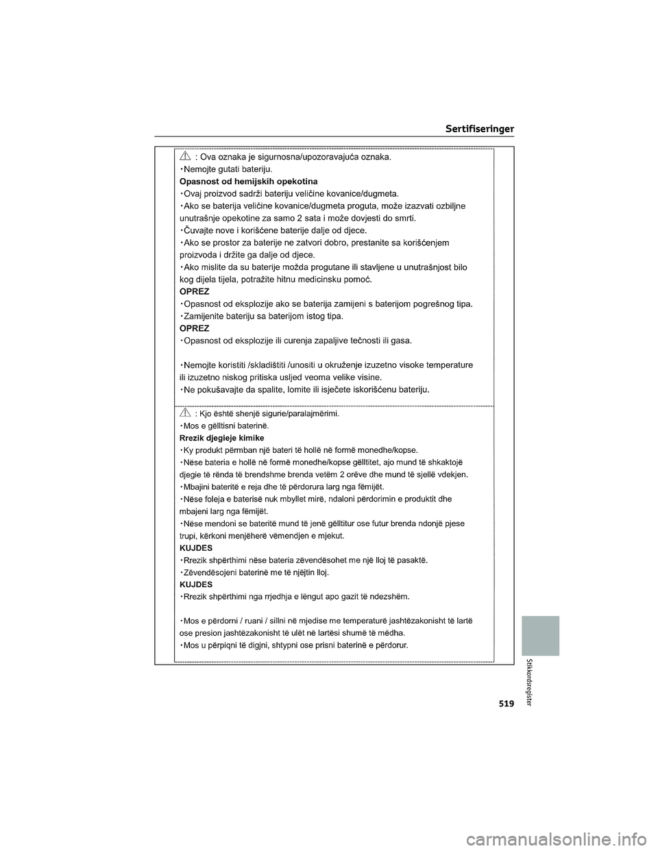 TOYOTA RAV4 PHEV 2021  Instruksjoner for bruk (in Norwegian) Sertifiseringer
519
Stikkordsregister 