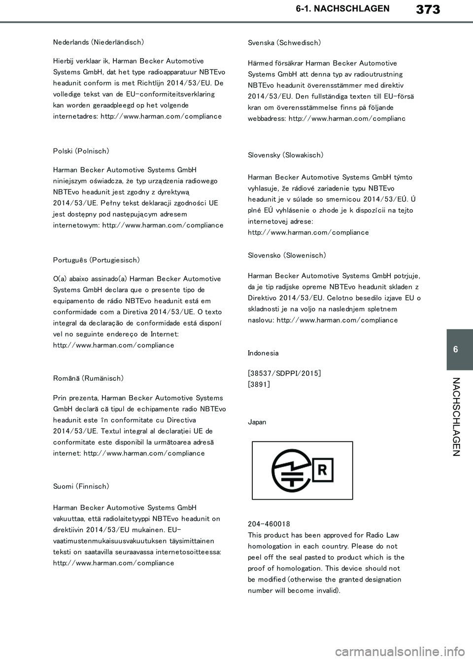 TOYOTA SUPRA 2019  Betriebsanleitungen (in German) 373
6
Supra Owner’s Manual_EM
6-1. NACHSCHLAGEN
NACHSCHLAGEN
Supra_OM_German_OM99T07M.book  373 ページ  ２０１９年２月２０日　水曜日　午前１１時１６分 