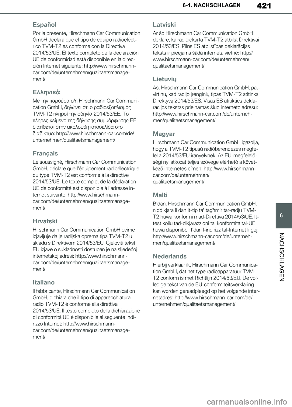 TOYOTA SUPRA 2019  Betriebsanleitungen (in German) 421
6
Supra Owner’s Manual_EM
6-1. NACHSCHLAGEN
NACHSCHLAGEN
Supra_OM_German_OM99T07M.book  421 ページ  ２０１９年２月２０日　水曜日　午前１１時１６分 