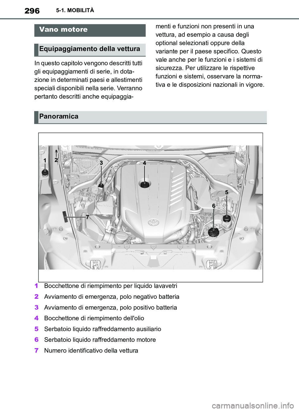 TOYOTA SUPRA 2019  Manuale duso (in Italian) 296
Supra Owners Manual_EL
5-1. MOBILITÀ
In questo capitolo vengono descritti tutti 
gli equipaggiamenti di serie, in dota-
zione in determinati paesi e allestimenti 
speciali disponibili nella seri