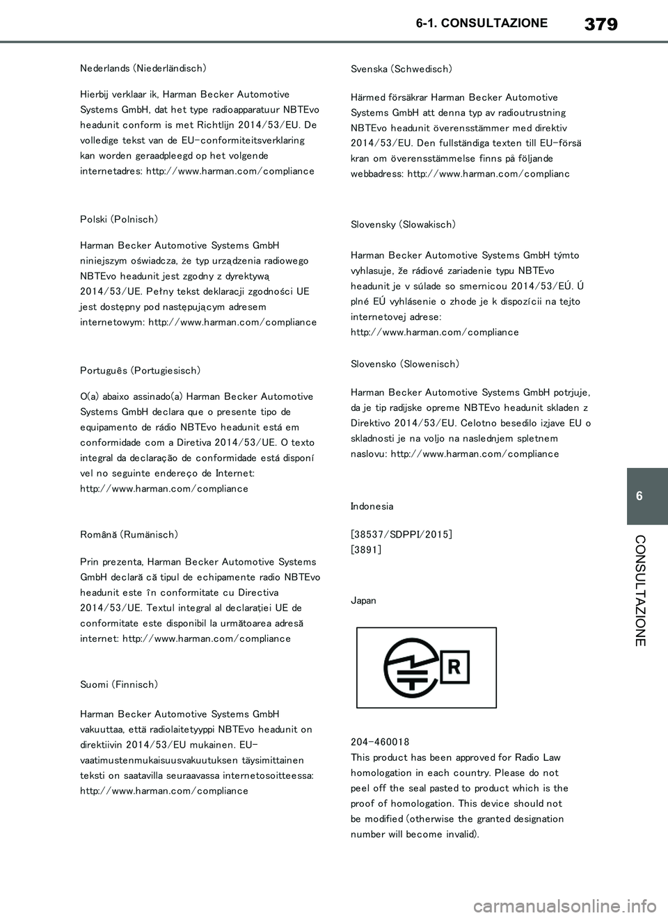 TOYOTA SUPRA 2019  Manuale duso (in Italian) 379
6
Supra Owners Manual_EL
6-1. CONSULTAZIONE
CONSULTAZIONE
Supra_OM_Italian_OM99T09L.book  379 ページ  ２０１９年２月２０日　水曜日　午前１０時５７分 