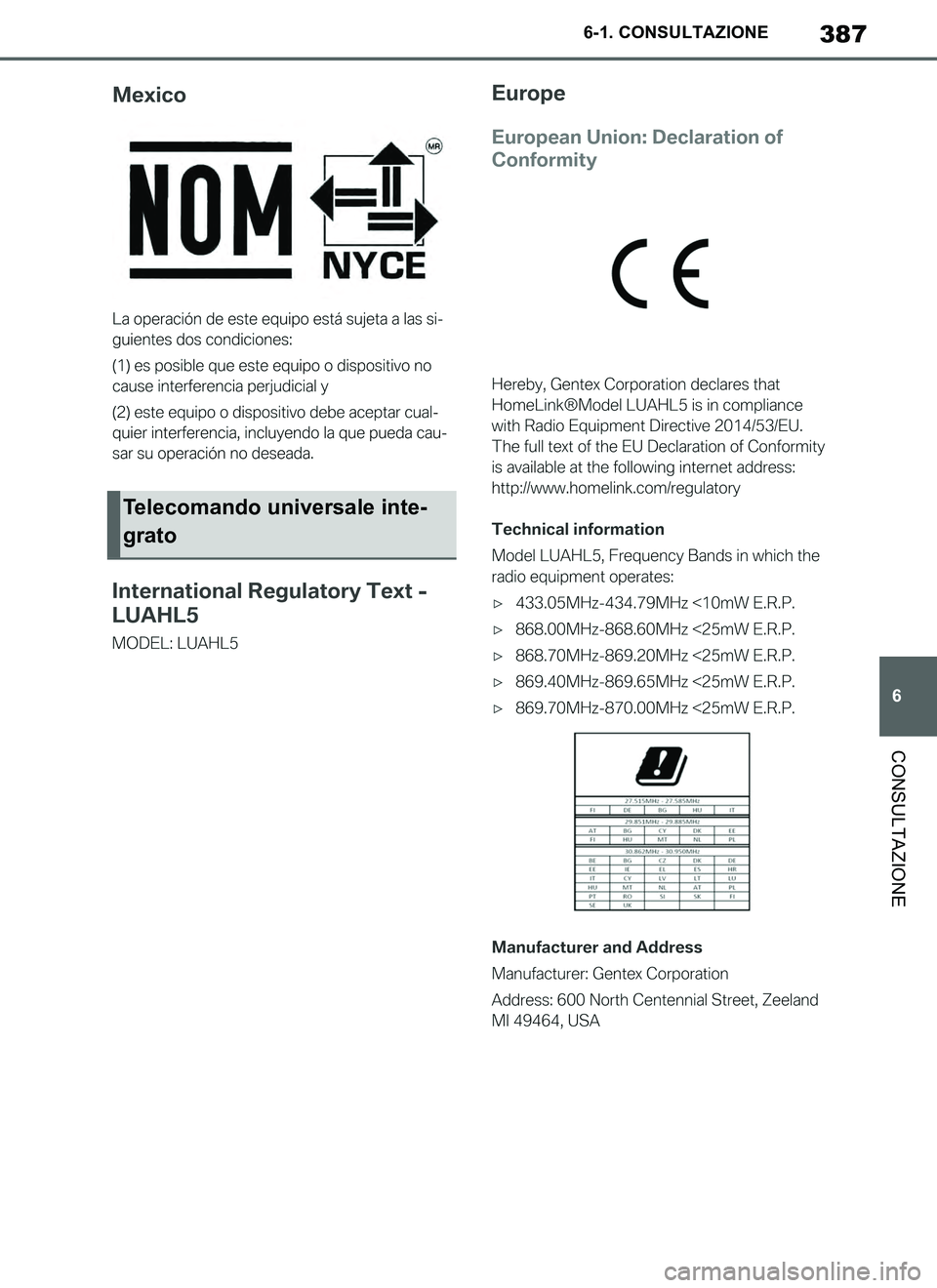 TOYOTA SUPRA 2019  Manuale duso (in Italian) 387
6
Supra Owners Manual_EL
6-1. CONSULTAZIONE
CONSULTAZIONE
Telecomando universale inte-
grato
Supra_OM_Italian_OM99T09L.book  387 ページ  ２０１９年２月２０日　水曜日　午前１