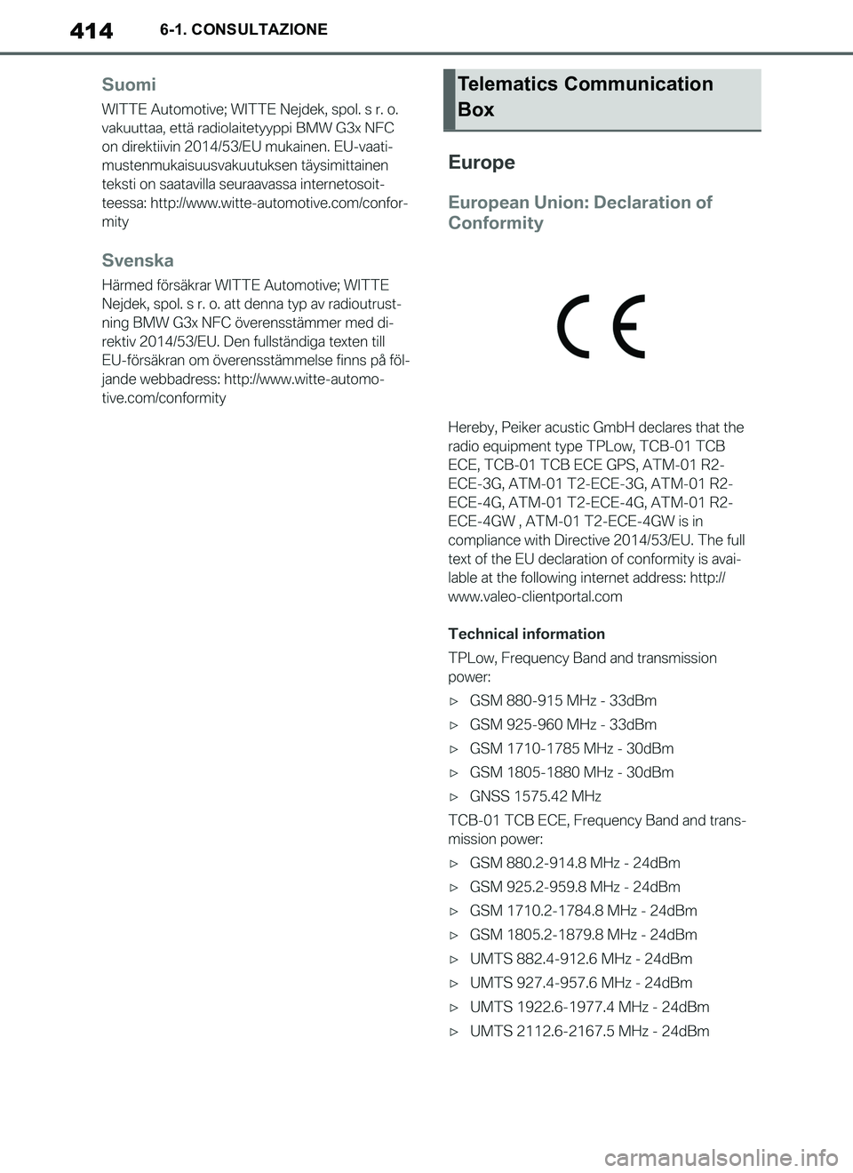 TOYOTA SUPRA 2019  Manuale duso (in Italian) 414
Supra Owners Manual_EL
6-1. CONSULTAZIONE
Telematics Communication 
Box
Supra_OM_Italian_OM99T09L.book  414 ページ  ２０１９年２月２０日　水曜日　午前１０時５７分 