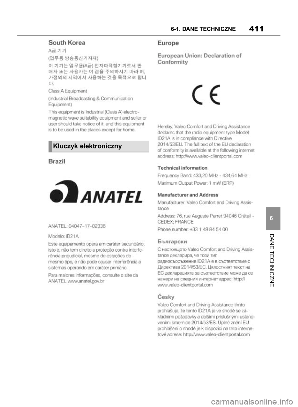 TOYOTA SUPRA 2019  Instrukcja obsługi (in Polish) DANE TECHNICZNE
6-1. DANE TECHNICZNE411
6
Kluczyk elektroniczny
28 Supra OM99T05E  7/25/19  10:51 AM  Page 411 
