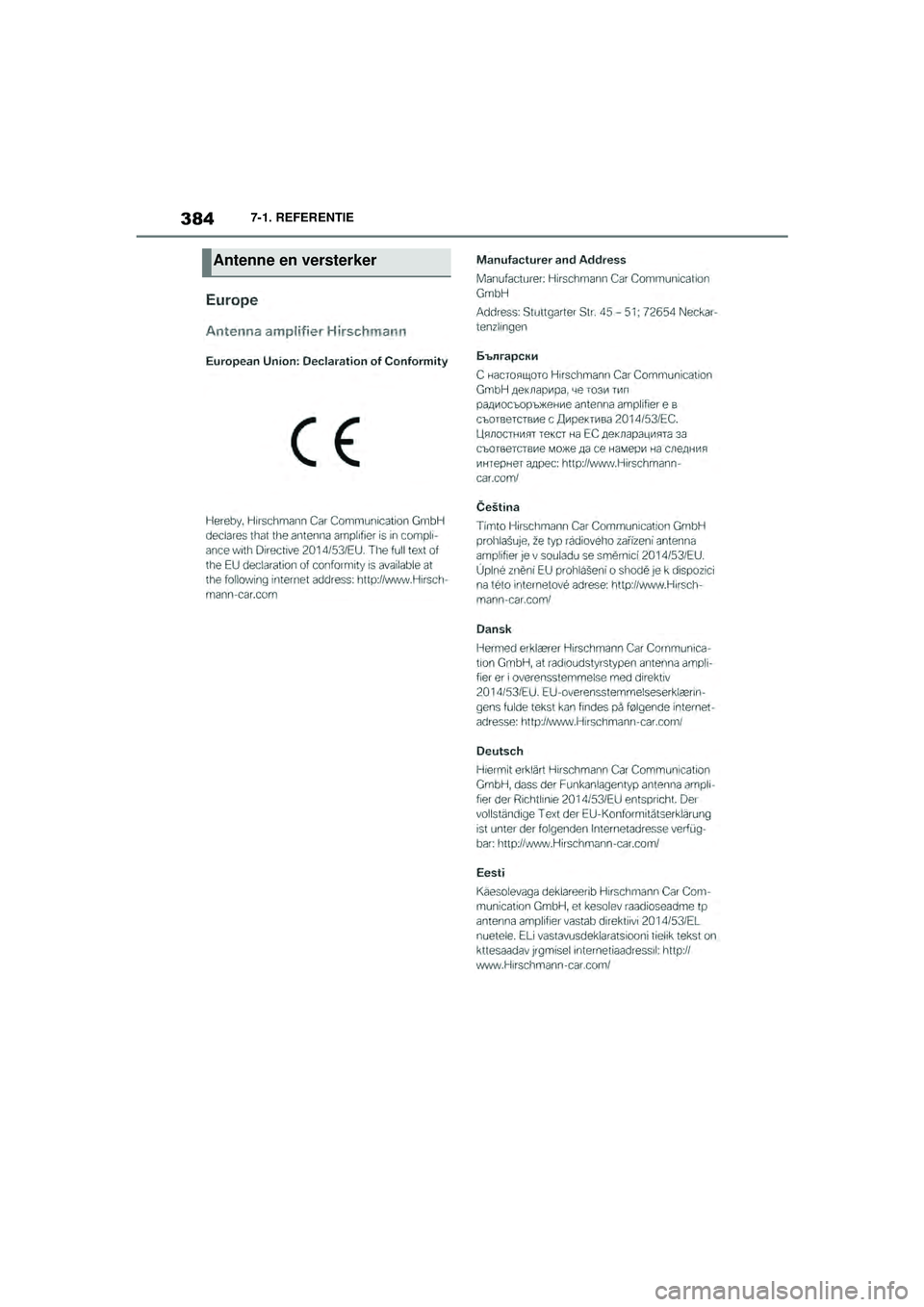 TOYOTA SUPRA 2020  Instructieboekje (in Dutch) 384
Handleiding Supra7-1. REFERENTIE
Antenne en versterker
Supra_OM_General_OM99V80E_1_1911.book  Page 
384  Thursday, October 31, 2019  2:57 PM 