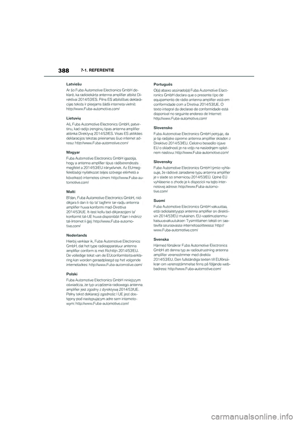 TOYOTA SUPRA 2020  Instructieboekje (in Dutch) 388
Handleiding Supra7-1. REFERENTIE
Supra_OM_General_OM99V80E_1_1911.book  Page 
388  Thursday, October 31, 2019  2:57 PM 