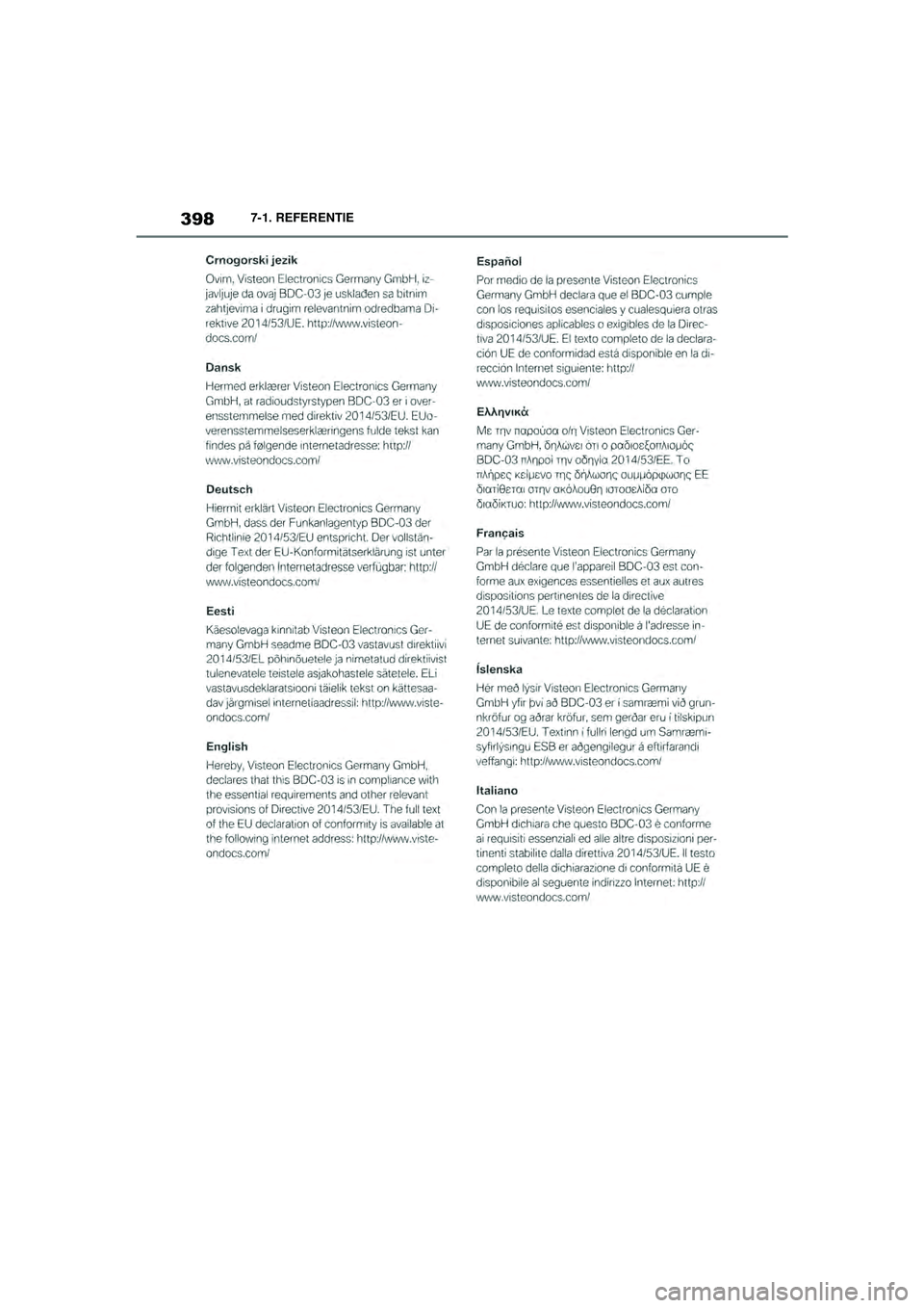 TOYOTA SUPRA 2020  Instructieboekje (in Dutch) 398
Handleiding Supra7-1. REFERENTIE
Supra_OM_General_OM99V80E_1_1911.book  Page 
398  Thursday, October 31, 2019  2:57 PM 