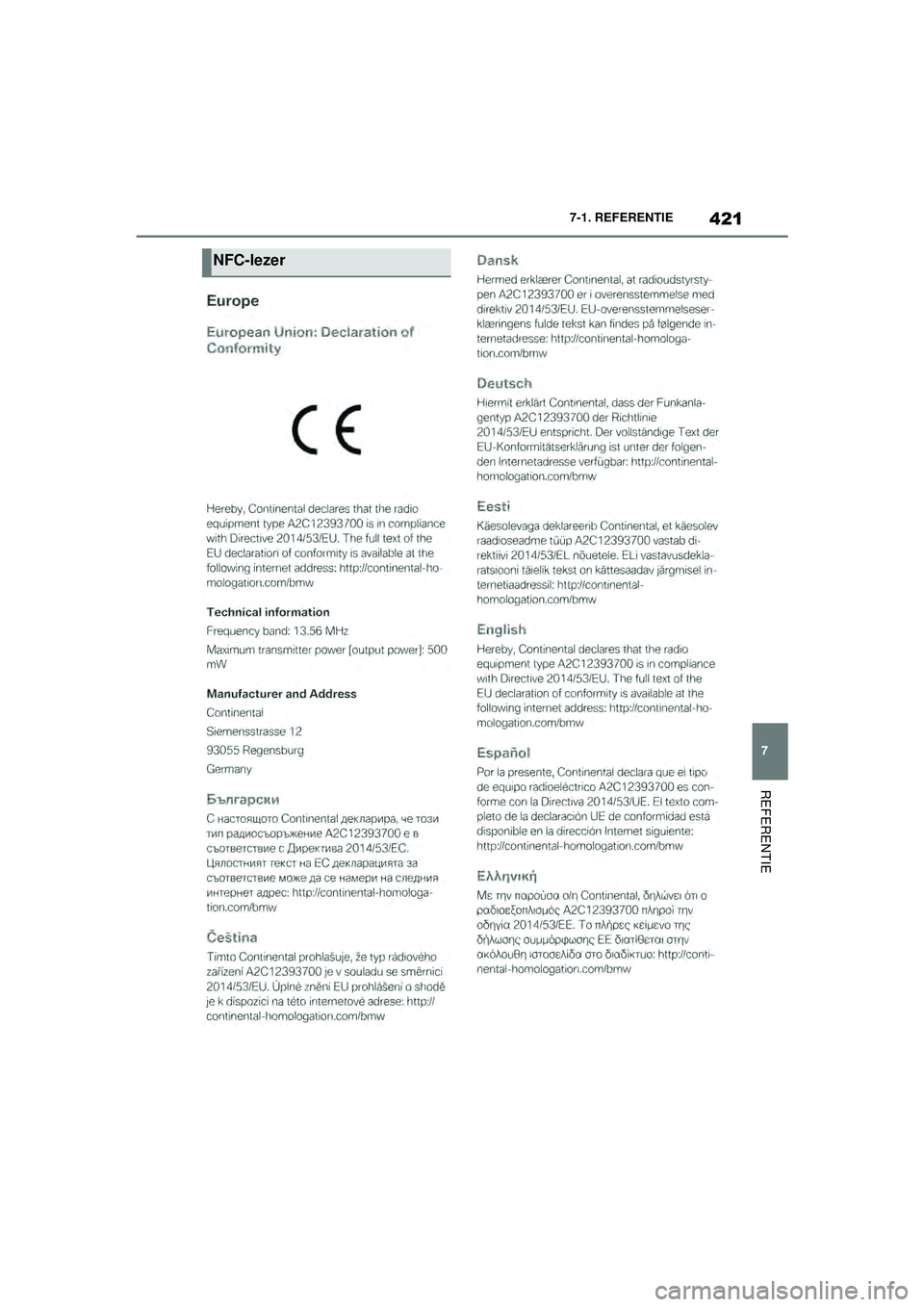 TOYOTA SUPRA 2020  Instructieboekje (in Dutch) 421
7
Handleiding Supra 7-1. REFERENTIE
REFERENTIE
NFC-lezer
Supra_OM_General_OM99V80E_1_1911.book  Page 
421  Thursday, October 31, 2019  2:57 PM 