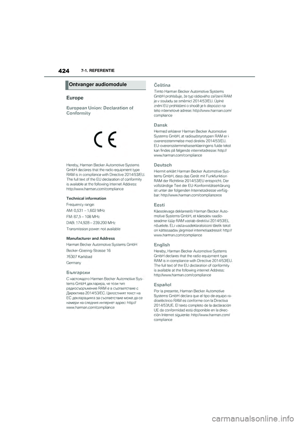 TOYOTA SUPRA 2020  Instructieboekje (in Dutch) 424
Handleiding Supra7-1. REFERENTIE
Ontvanger audiomodule
Supra_OM_General_OM99V80E_1_1911.book  Page 
424  Thursday, October 31, 2019  2:57 PM 