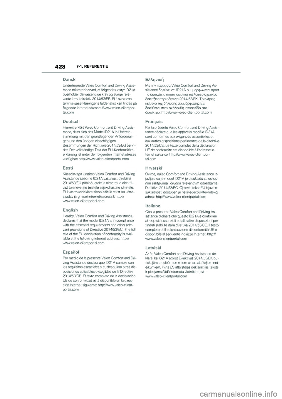TOYOTA SUPRA 2020  Instructieboekje (in Dutch) 428
Handleiding Supra7-1. REFERENTIE
Supra_OM_General_OM99V80E_1_1911.book  Page 
428  Thursday, October 31, 2019  2:57 PM 