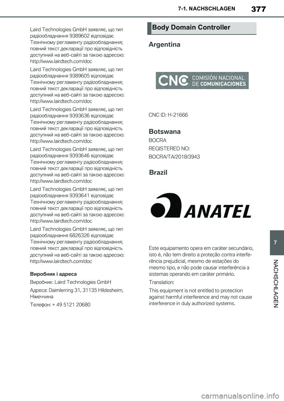 TOYOTA SUPRA 2020  Betriebsanleitungen (in German) 377
7
Supra Owners Manual_EM
7-1. NACHSCHLAGEN
NACHSCHLAGEN
Body Domain Controller
Supra_OM_German_OM99V76M.book  377 ページ  ２０１９年８月２８日　水曜日　午後４時１４分 