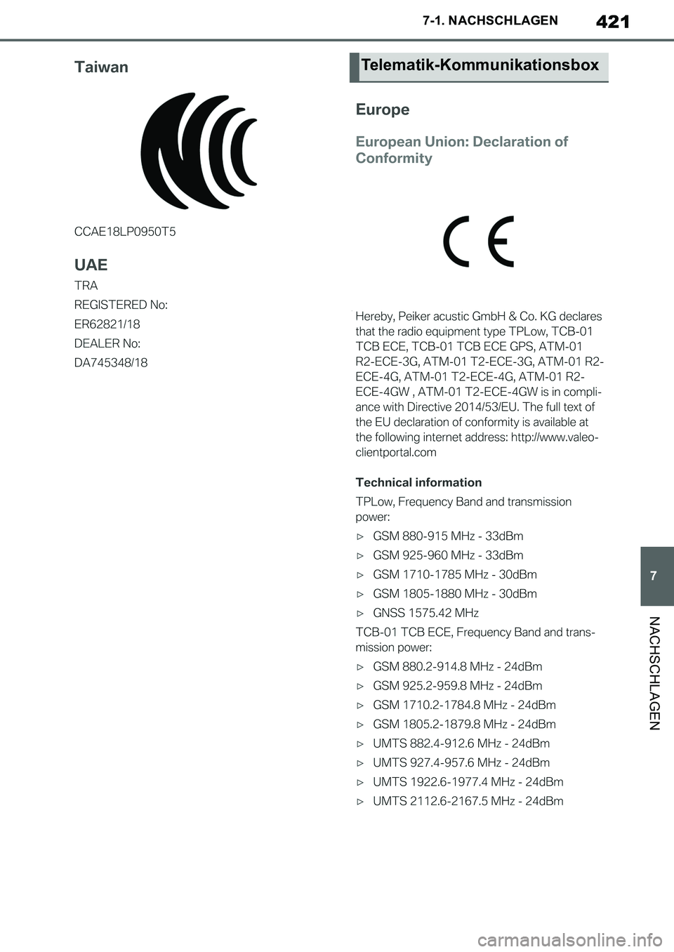 TOYOTA SUPRA 2020  Betriebsanleitungen (in German) 421
7
Supra Owners Manual_EM
7-1. NACHSCHLAGEN
NACHSCHLAGEN
Telematik-Kommunikationsbox
Supra_OM_German_OM99V76M.book  421 ページ  ２０１９年８月２８日　水曜日　午後４時１４